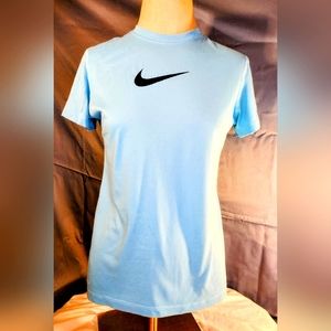 Nike Drifit Women's Athletic Shirt light blue dark blue Swoosh B13